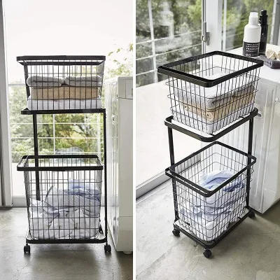 Double Layer Detachable Portable Metal Removable Laundry Basket Home Dirty Clothes Storage Basket