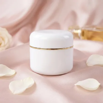 White Luxury PP Cosmetic Cream Jar with Gold Rim Screw Top and Custom Logo for Face Cream & Eye