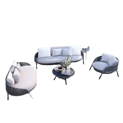 Modern Outdoor Furniture Rattan Sofa Table & Chair Set Single or Double for Balcony Courtyard Garden Coffee Table Included