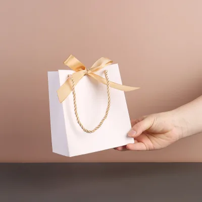 Wholesale Custom Logo Luxury Cosmetics Shopping Gift Bag Private Label Fancy Paper Bags with Ribbon Handles Makeup Tool
