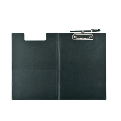 Office Standard School Factory Supply Custom logo Clipboard Clip Leather Folding Clipboard PVC A4 Clip Board with Pen Holder