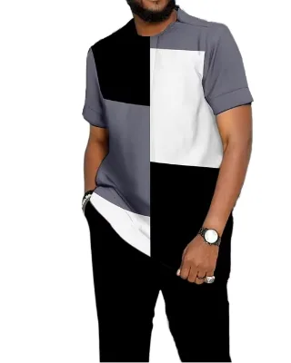 XX692 Men's Trendy High-End Lightweight Polyester Embroidery Dashiki Set Breathable Top & Pants for Summer & Spring Low Price