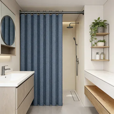 Luxury Faux Linen Shower Curtain Heavy Duty Hotel Bathroom Curtains Elegant Farmhouse Polyester Fabric Washable Thick Textured