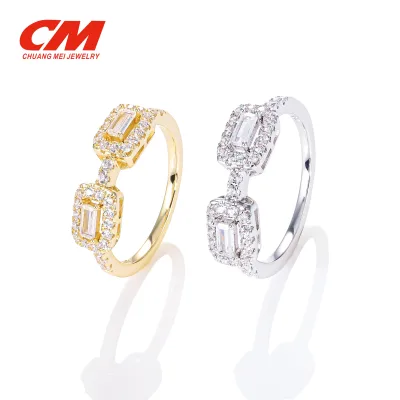 CM Jewelry Fashion Clear Zircon Rings Custom Real Gold Plated Princess Cut 5A CZ Simulated Diamond Ring Shimmering Ring Party
