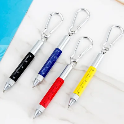 Portable 6-in-1 Keychain Pen Aluminum Metal Ruler Screwdriver Stylus Level Tools Personalized Advertising Giveaway Pens