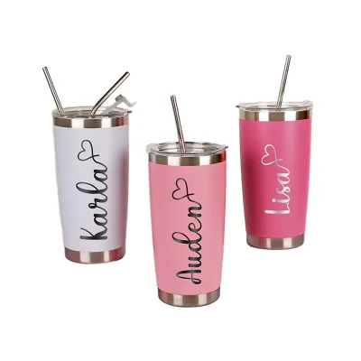 Personalized 20oz Engraved Tumbler Wholesale Bulk Stainless Steel Double Wall Insulated Bridesmaid Tumbler with Straw