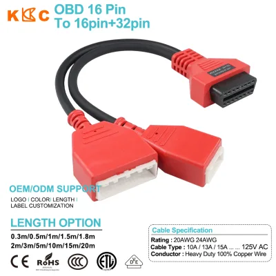 Universal 16 Pin OBDII 16+32 Pin Copper PVC Adapter Extension Cord 12V Car Diagnostic Scanner Industrial Computer Home Appliance