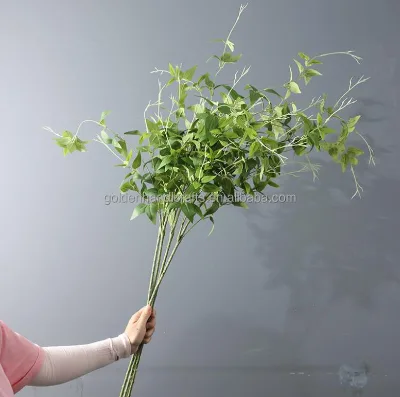 113 Cm Artificial Green Leaves Clematis Stem Flower Outdoor Plants Plastic Plants Artificial Spring Silk Green Leaf