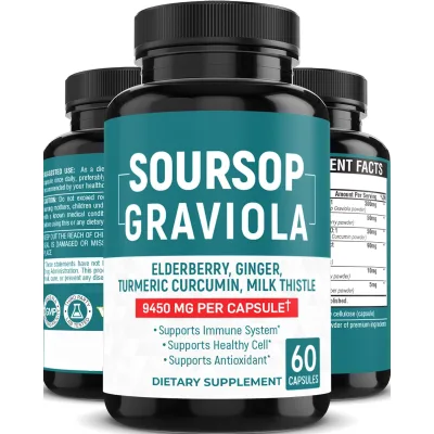 Biochealth Soursop Capsules with Elderberry, Turmeric, Ginger, Milk Thistle Supplement for Healthy Cell Growth & Immune Health