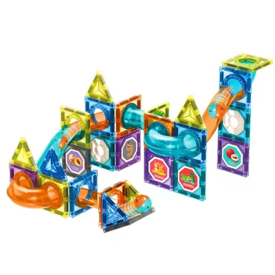 2024 Clear Marble Run Magnetic Tiles 96piece Pipe Magnetic Plastic Tiles Blocks Stem Toys for Toddlers