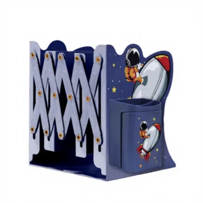 Cute Shapes Book Stopper Storage Shelf White Metal Book End Holder Stand Retractable Adjustable Bookends with Pen Holder