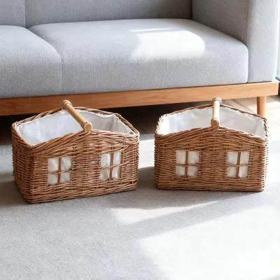 Retro Woven Basket Made by Hand for Storage. Large Capacity Laundry Basket for Dirty Clothes. Suitable for Bathroom and Balcony
