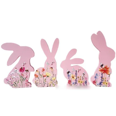 Blue and White Powder Easter Party Decoration Rabbit Ornaments Decoration DRY Wooden Crafts