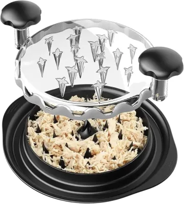 Round Chicken Bowl Twist Tool Shredder Chicken Meat Shredder with Non-skid Base Mat and Transparent Lid