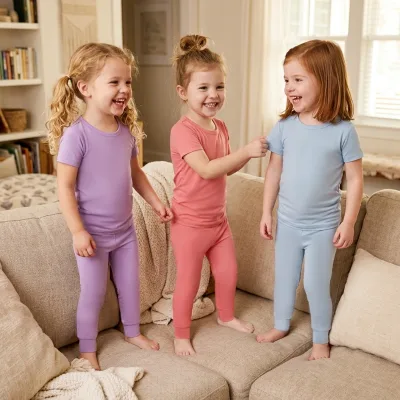 Bamboo Viscose Girls Pajamas Set Short Sleeve Top Pants Toddler 2 Pcs Crew Neck Solid Color Summer Unisex Kids Clothing