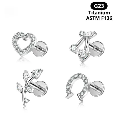 G23 Titanium Alloy Lip Stud Hoop Butterfly Design Zircon Gemstone Allergy-Free Ear Piercing Silver/Gold Plated F136 Piercing