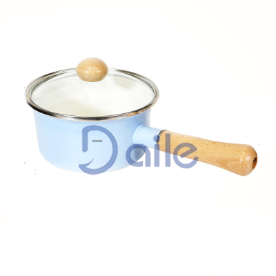Cheap Hot Sale Blue Non-stick Enamel Pan Carbon Steel Enamel Pot with Wood Handle and Glass Lid
