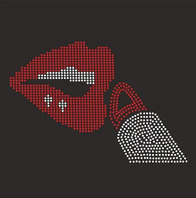 Merry Christmas Factory Lipstick and Red Lip Iron on Heat Press Rhinestone Transfers