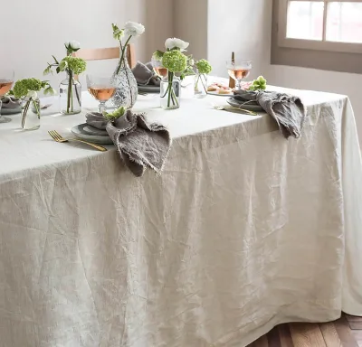 Embroidered LOGO Wholesale Pure Linen Table Cloth Table Cover Customized Size Home Hotel Linen Tablecloth Wedding