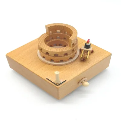 Wooden Music Box Rotating Small Train Eight-tone Box Sky of the City
