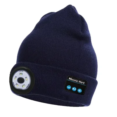 Unisex LED Headlamp Cap USB Rechargeable Flashlight Beanie with Night Lighted Music Bluetooth Hat