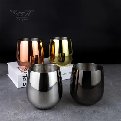 12/18 oz 350ml Luxury Unbreakable Stemless Wine Cup Stainless Steel Red Wine Glass Metal Tumbler Martini Cocktail Wine Glass