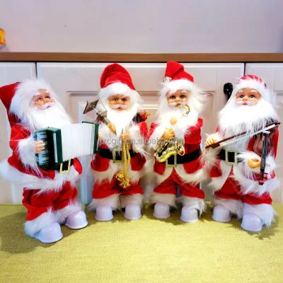 Red Santa Claus Electric Plush Toys Musical Instrument Trumpet Glowing Guitar for Christmas Singing Dancing Factory Wholesale
