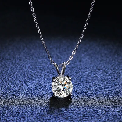 S925 Sterling Silver Classic Four-Claw Necklace Women's 1 karat Zircon Moussan Diamond Pendant Simple Fashion Light Luxury