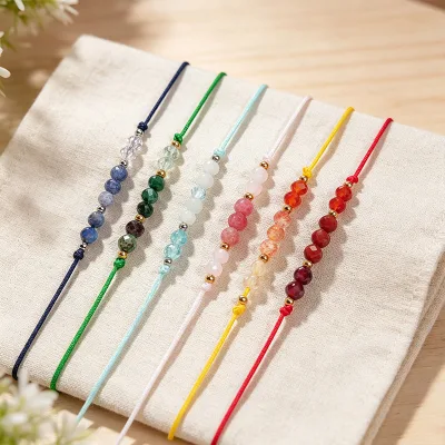 Natural Stone Zodiac Bracelet Horoscope Astrology Birthstone Jewelry Adjustable String Beaded Bracelet for 12 Constellations