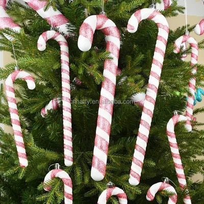 Pink Red Candy Crutch Christmas Tree Hanging Window Scene Layout Festive Santa and Ball Photo Props for Internet Celebrations
