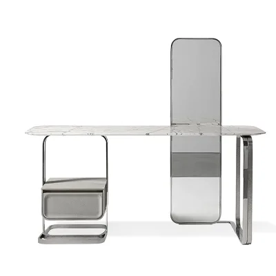 Stainless Steel Modern Bedroom Furniture Dresser Set Marble Italian Mirrored Makeups Table Vanity Dressers