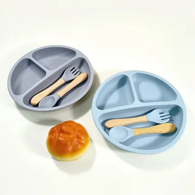 Private Label BPA Free Non-Toxic Food Grade Kids Dining Plate Plato De Bebe Infant Divide Suction Plate Toddler Weaning Set