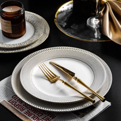 Wholesale Hot-selling Ceramic Gold Edge Modern Fashion Design Tableware Set Luxury Disposable Party Dinnerware Set,pasta Plate