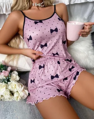 Women's JY Pajama Set T-Shirts Shorts Spaghetti Strap Neck Heart-Shaped Print Comfortable Sleep-Friendly Casual Four-Season