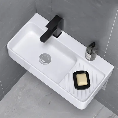 Compact Elongated Rectangular Wall-mounted Washbasin Laundry Board Narrow-edged Ceramic Basin Simple-to-install Sink Bathroom