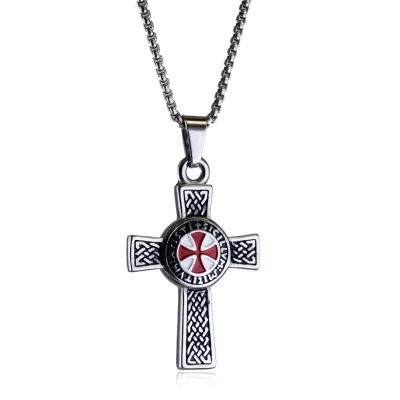 Religion Cross Amulet Jewelry Ethiopian Cross Necklace Classic Vintage Templar Red Cross Pendant Necklace for Men Women