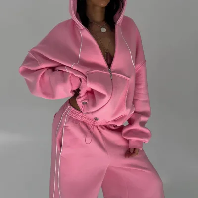 High Quality Women's Casual Two Pieces Sets Cropped Hoodies Long Sleeve Drawstring 2 Piece Set Women Tracksuit Women Streetwear
