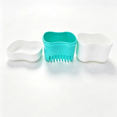Denture Box Case with Filter Basket, Portable False Teeth Soaking Storage Container for Oral Hygiene