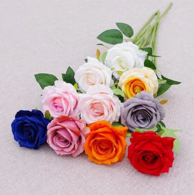 Cheap Wholesale Single Flower Head 9cm Royal Blue Rose Artificial Silk Rose for DIY Home Wedding Decoration