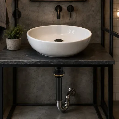 Durable Matte Black Basin Waste Solid Brass Drain Assembly Powder Coated No-Overflow Sink Drain for Modern Vanity