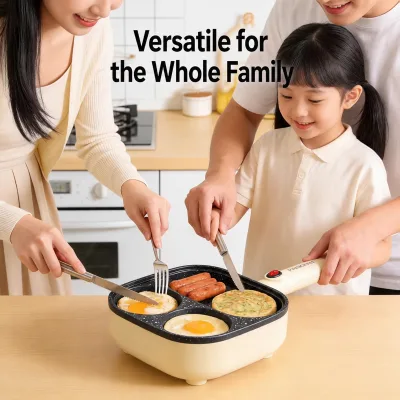 Ceramic Coated Easy Clean Three Section Multi Compartment Electric Frying Pan Divided Breakfast Skillet for Home Kitchens