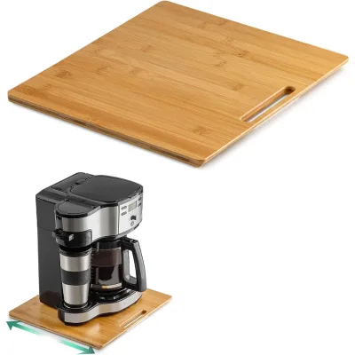 Bamboo Appliance Slider Sliding Tray for Coffee Maker Kitchen Countertop Appliance Rolling Tray Coffee Pot Slider Tray