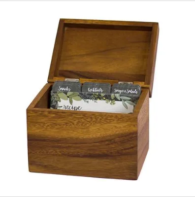 Custom Recipe Cards and Dividers Acacia Wood Organizer Recipe Wood Box 7*5*6 Inches