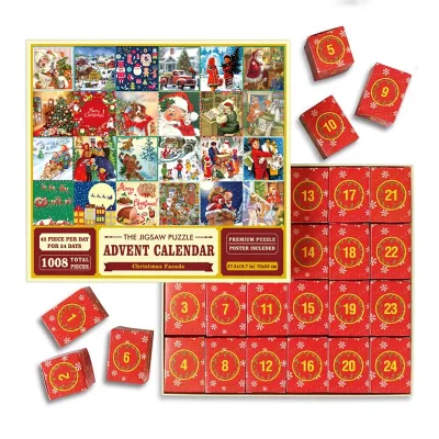 Wholesale Christmas Jigsaw Puzzle Toy Manufacturer 1008 Pieces 24 Days Custom Advent Calendar for Kids Adults Holiday Gifts
