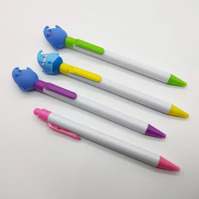 Portable Plastic Multi Color Ballpoint Pen Cute Cartoon Topper Retractable Design for Student Classroom Learning