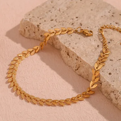 2025 Women's Fashion Anklet Non Tarnish 18K Gold Plated Trendy Boho Wheat Chain Diamond Encrusted Titanium Stainless Steel Foot