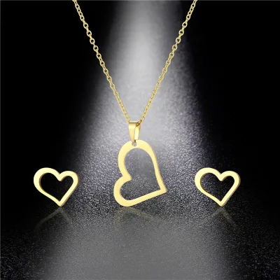 Heart-shaped Earrings Necklace Set Ornaments, Stainless Steel European and American Popular Accessories