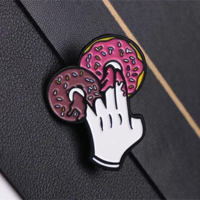 Chic Donut & Finger Art Enamel Pin - Punk/Minimalist Style Alloy Brooch for Hats, Backpacks