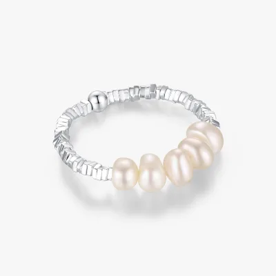 Elegant Handmade Broken Silver Finger Rings for Women Fine Jewelry 925 Sterling Silver Natural Baroque Pearl Adjustable Ring