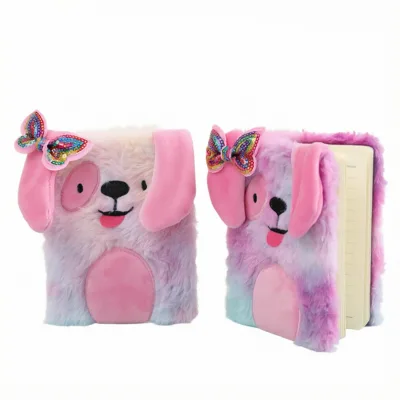 Factory Wholesale Children's Gift Dog Hardcover Plush Cover Notebook New Arrival Soft Puppy Diary 2439